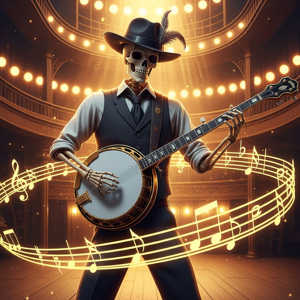 Dapper Skeleton Banjo Player T-Shirt