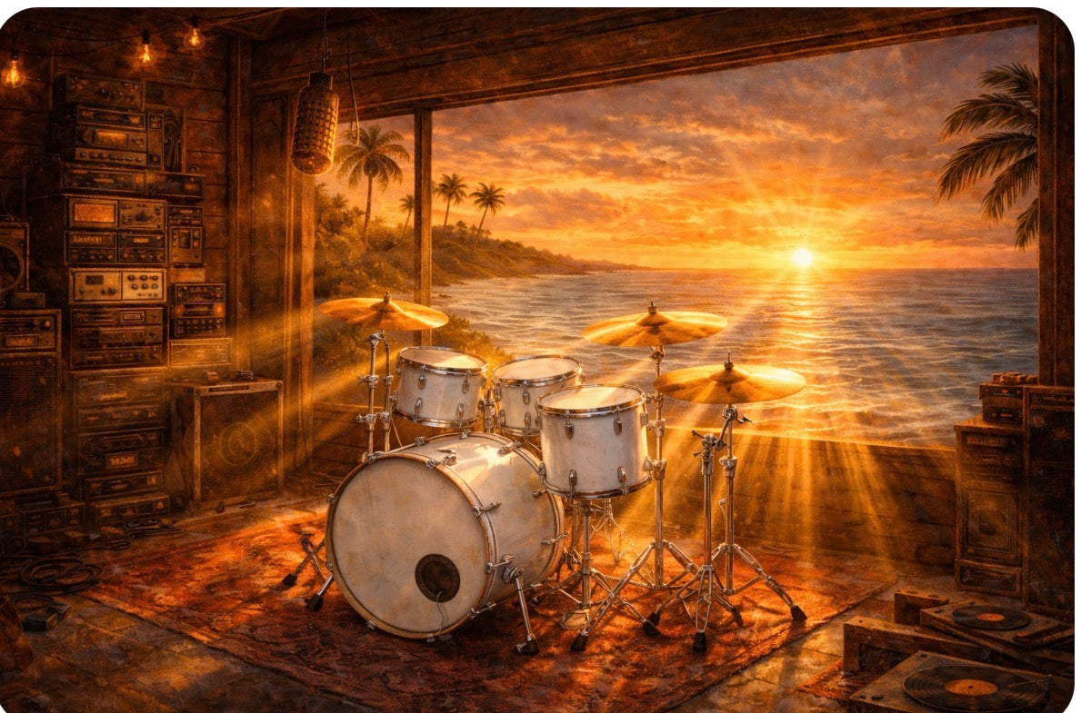 Golden Hour Drums - Beach Studio Sunset Art Print