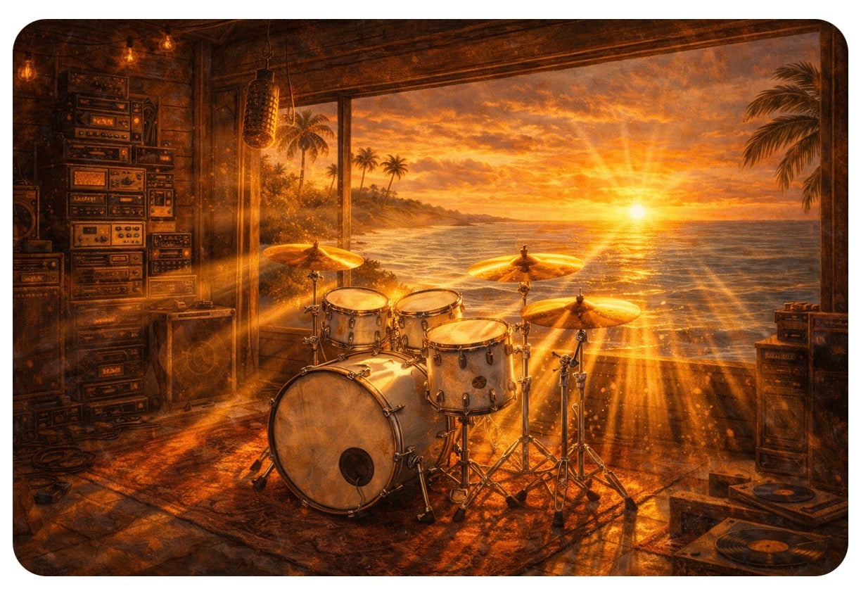 Drummer's Paradise - Tropical Sunset Studio Art Print
