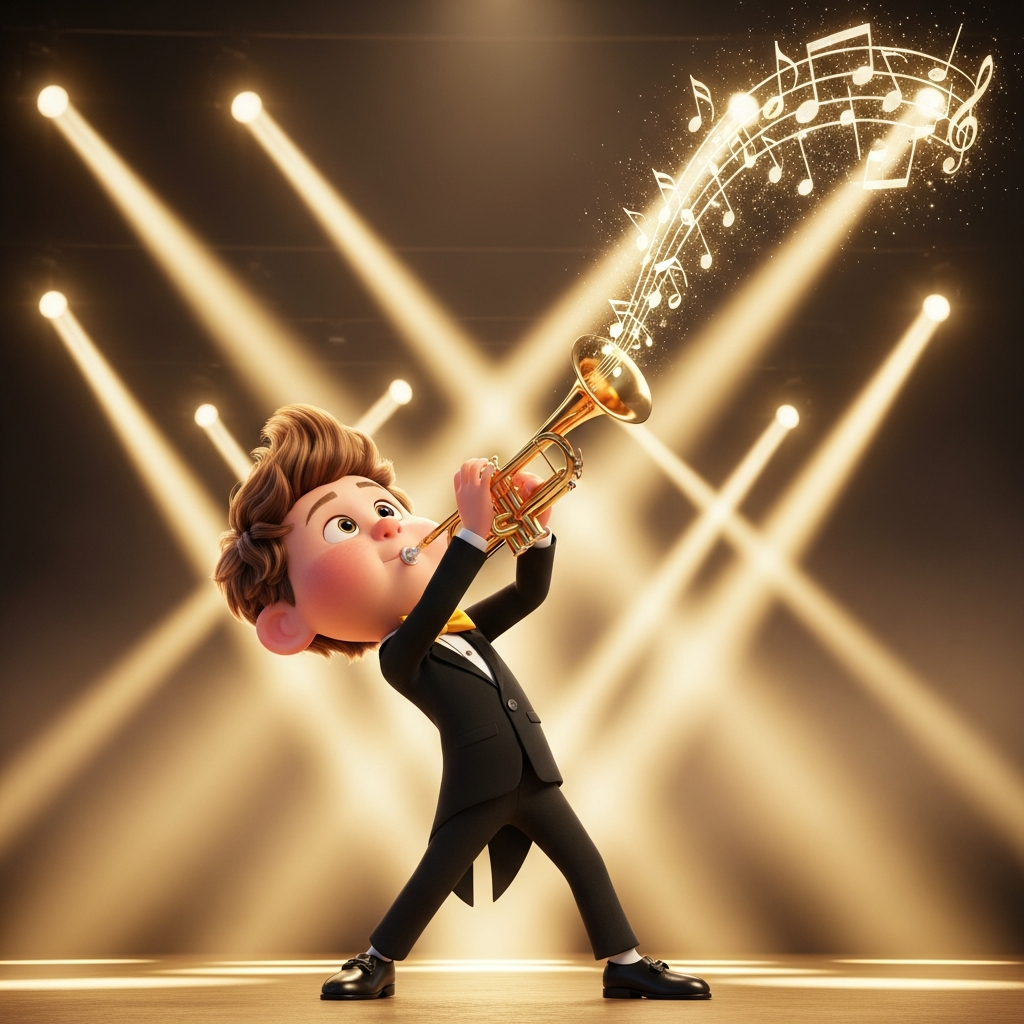 Animated MusicianZ Energetic Trumpet Kid Fancy Suit Stage T-Shirt