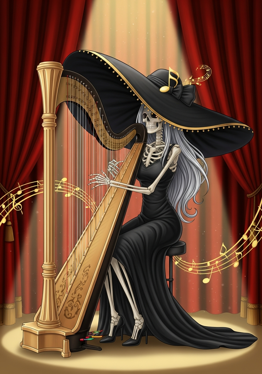 Glamorous Skeleton Harpist T-Shirt