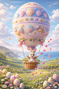 Easter Bunny Hot Air Balloon - Magical Egg Adventure Art Print