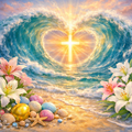 Ocean Heart Cross - Divine Easter Light Art Print