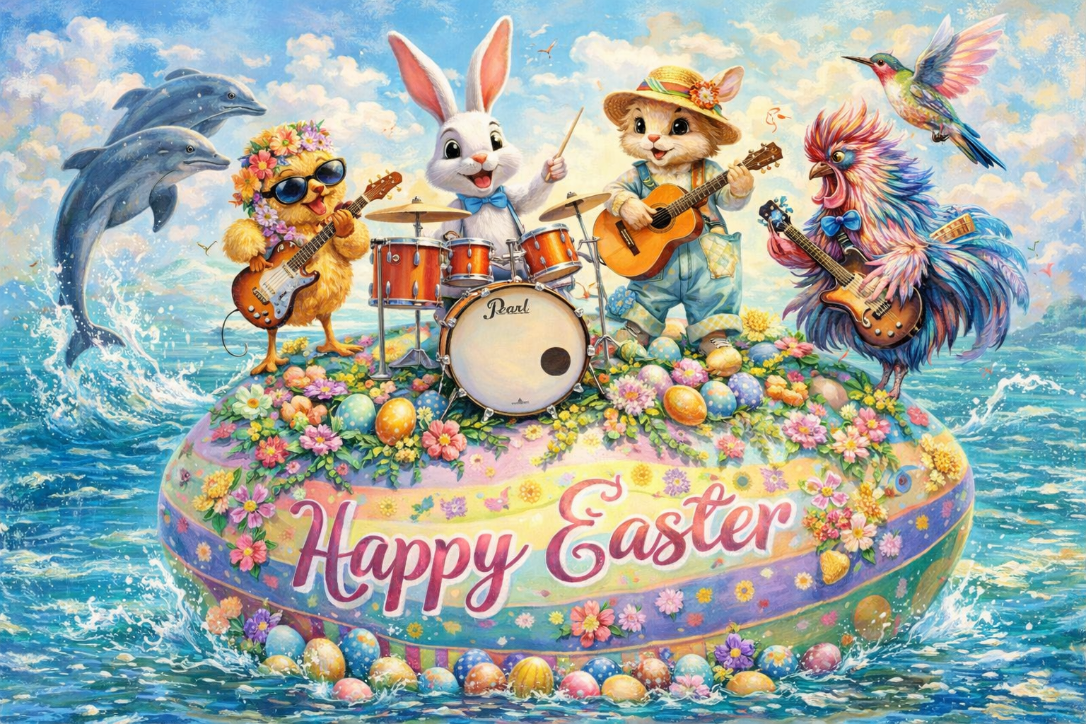 Easter Rock Band on Floating Egg Stage Art Print