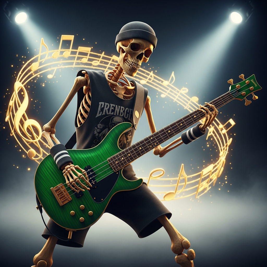 Skeleton Bassist Emerald Green Bass T-Shirt