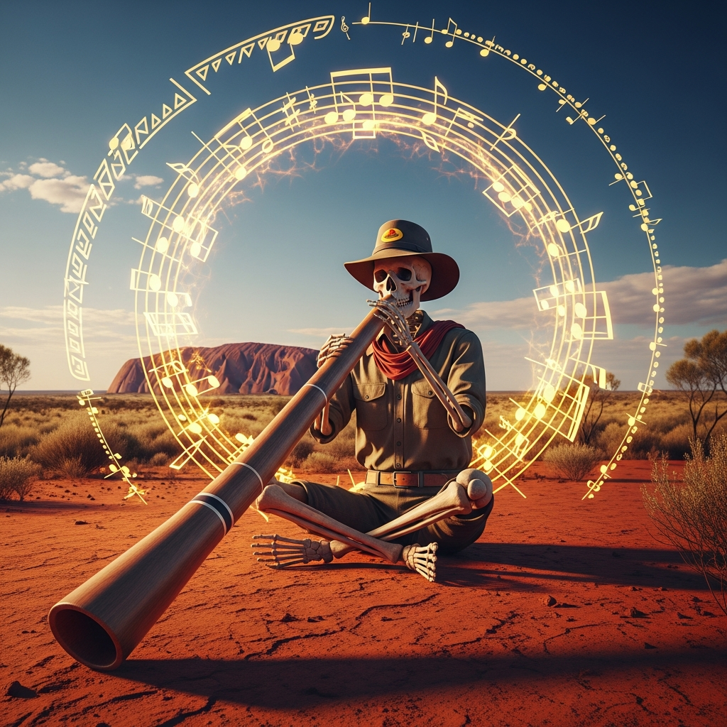 Skeleton Didgeridoo Player Australian Outback T-Shirt