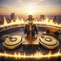 Skeleton DJ Rooftop Gold Turntables T-Shirt