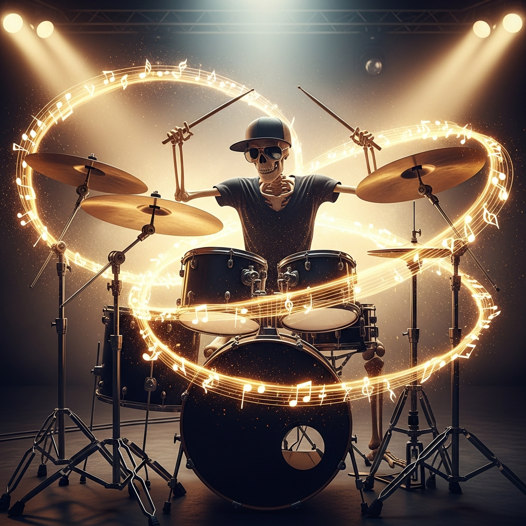 Skeleton Drummer with Gold Notes T-Shirt