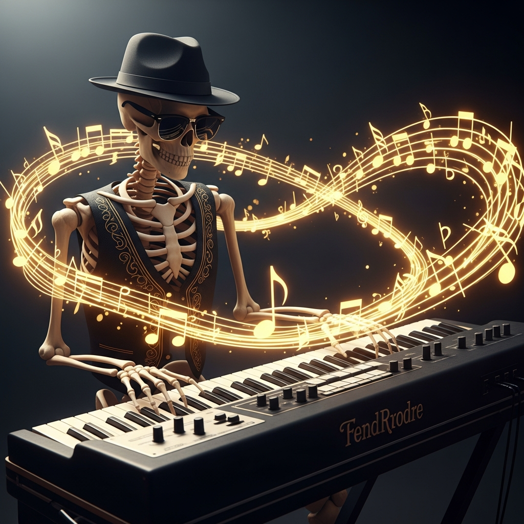 Skeleton Keyboardist Fedora Sunglasses T-Shirt