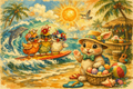 Easter Beach Band - Surfing Chickens & Beach Bunny Art Print