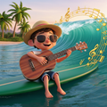 Animated MusicianZ Ukulele Kid Surfboard Ocean Wave Musical Swirl T-Shirt